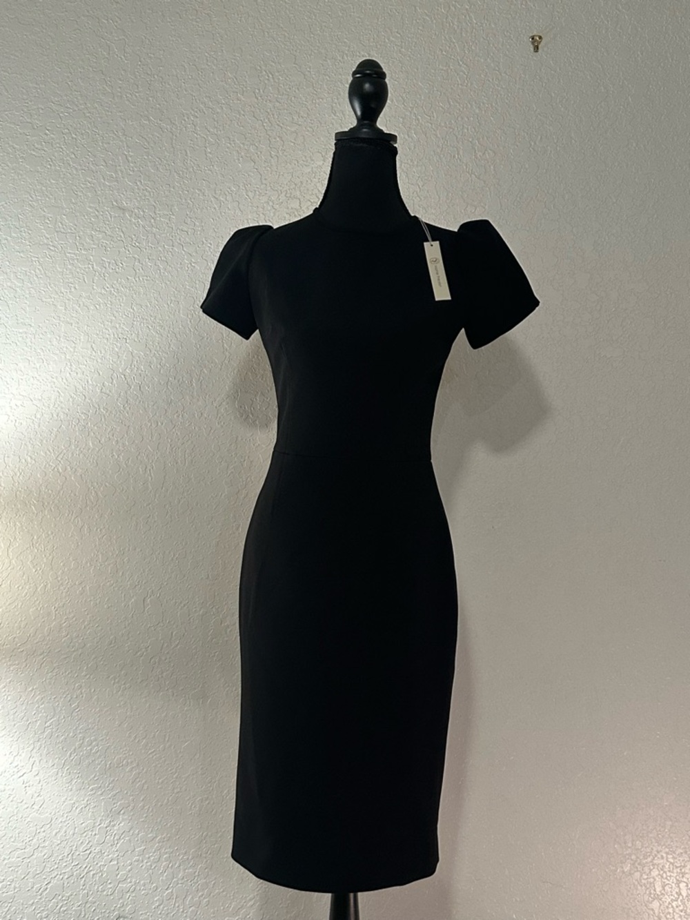 Sophie Theallet Black Midi Dress with Structured Puff Sleeves